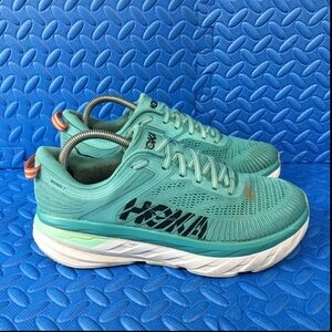 Hoka One One Bondi 7 Womens Running Shoes Blue Comfort Athletic Sneakers Size 10